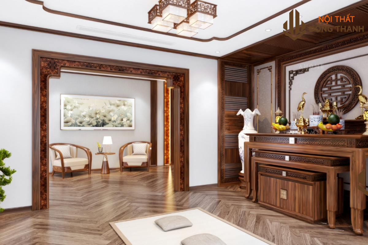 Không gian phòng thờ rộng, trang nghiêm