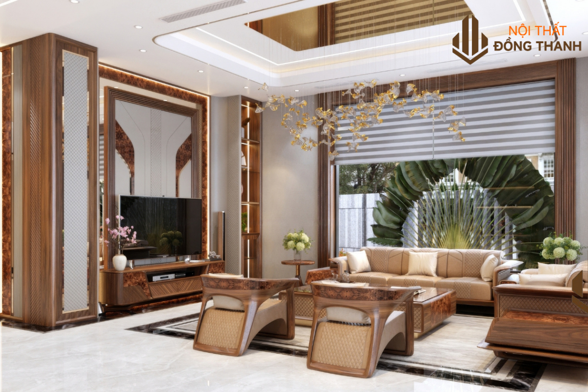 Hệ vách ti vi kết hợp cùng với tủ rượu hiện đại, sang trọng