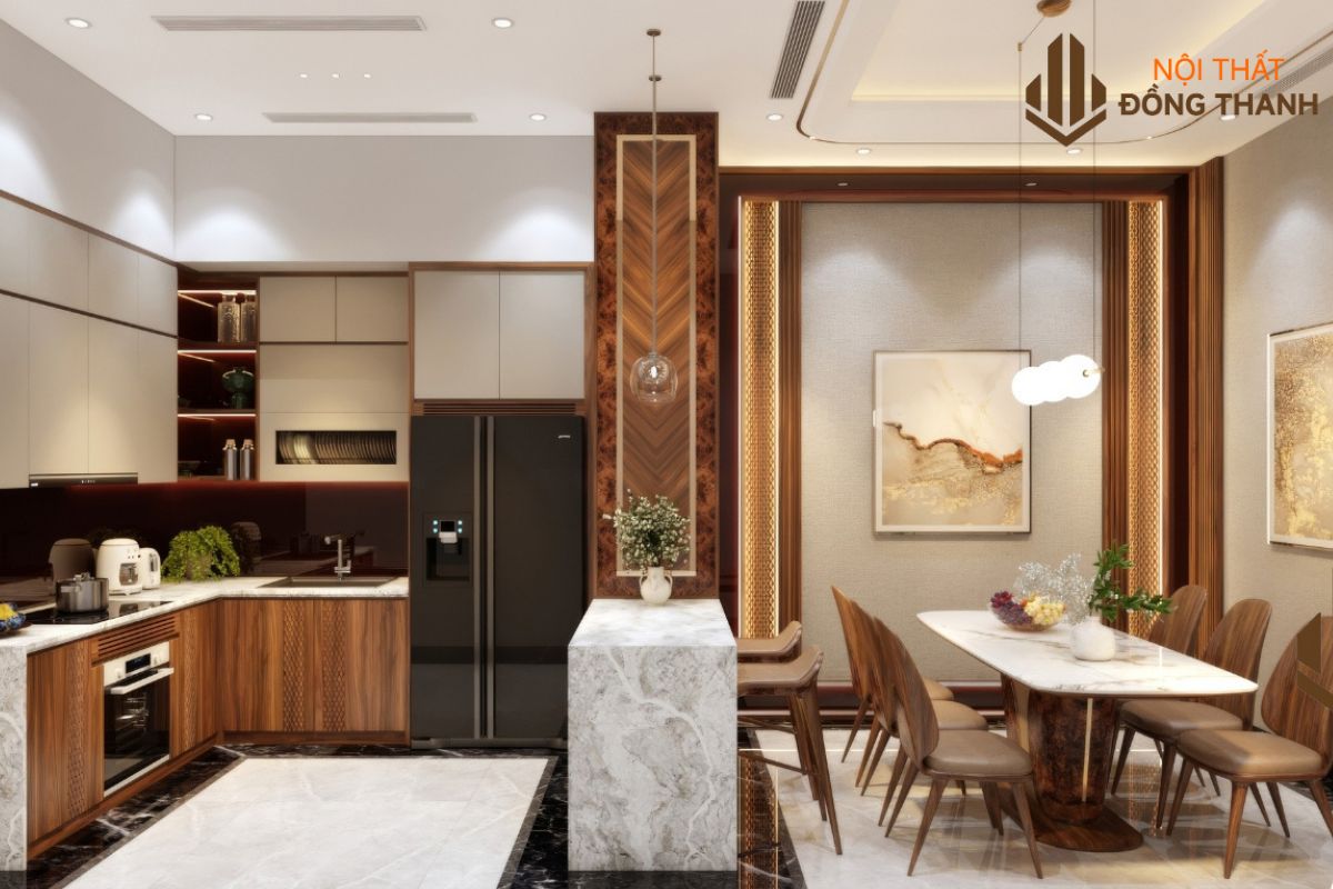 Phòng bếp nối liền phòng khách mở rộng không gian