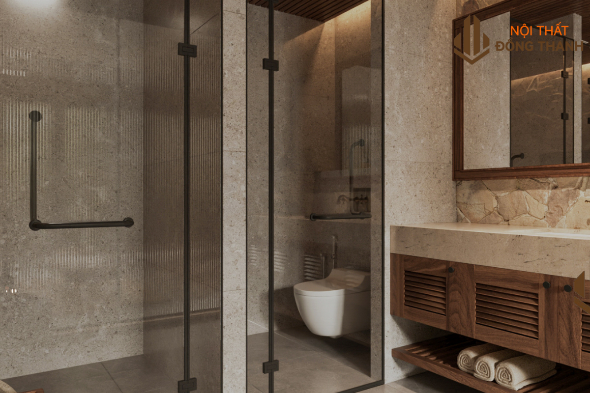 Có phòng tắm riêng biệt, thiết kế đơn giản và hiện đại