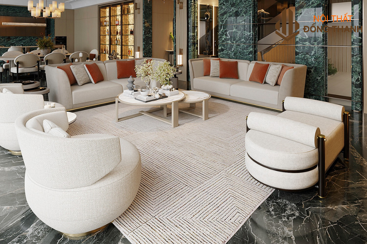 Sử dụng bộ sofa bọc nỉ cao cấp trong không gian rộng