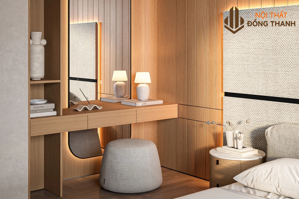Bàn trang điểm và tủ đầu giường kết hợp gương