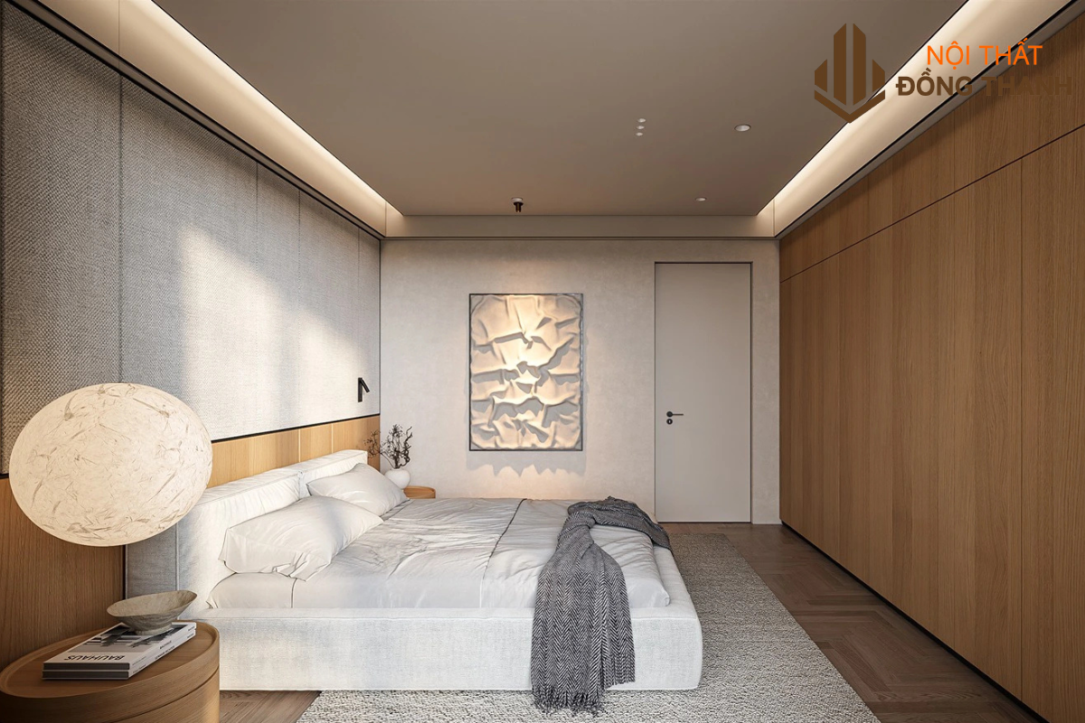 Phòng ngủ phụ tone màu sáng, có tủ đựng đồ lớn