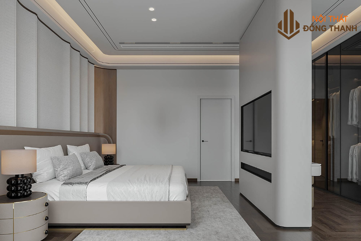 Tone màu trắng ghi sáng giúp căn phòng nổi bật