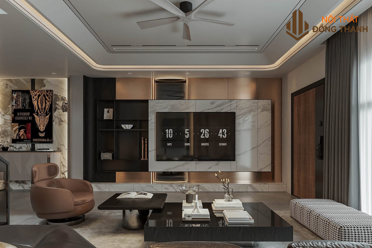 Kệ tủ ti vi ốp vân đá theo trào lưu hiện nay