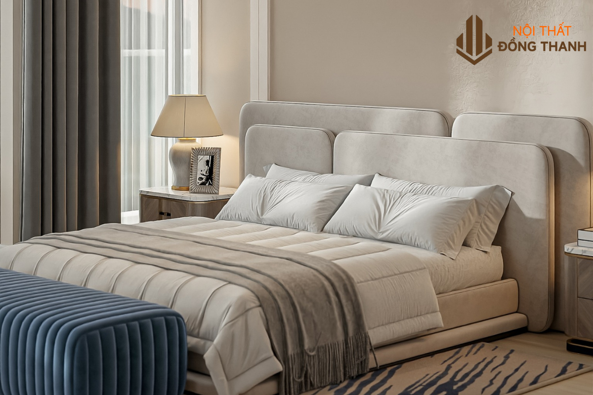 Phòng ngủ thiết kế với tone màu sáng, kết hợp hệ thống nội thất cao cấp