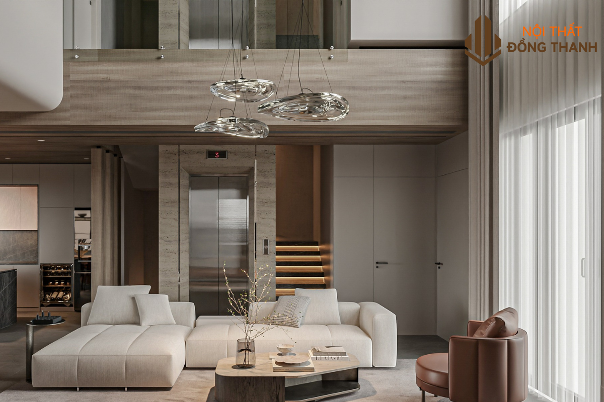 Không gian phòng khách hiện đại, sang trọng của penhouse