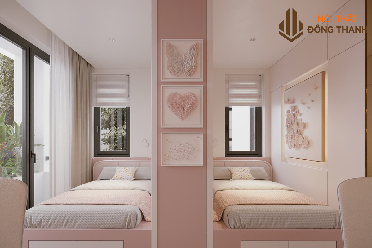 Phòng ngủ của con được làm với tone màu hồng pastel ngọt ngào