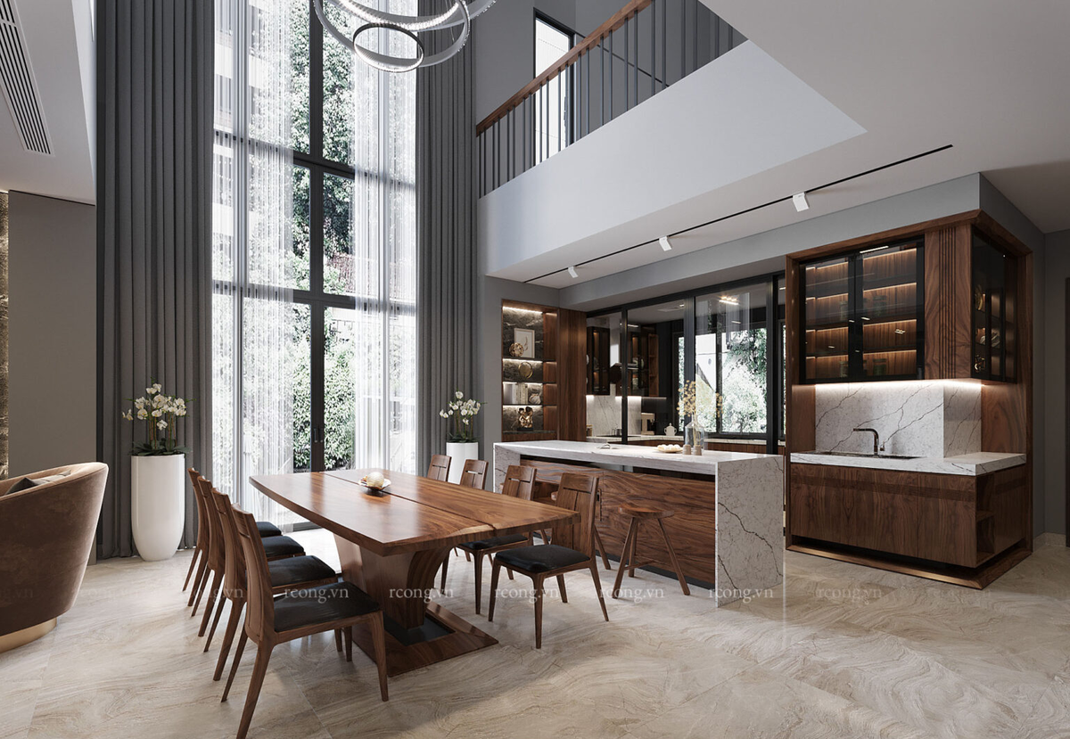 Tủ bếp gỗ óc chó có nhiều thiết kế đẹp, tính thẩm mỹ cao