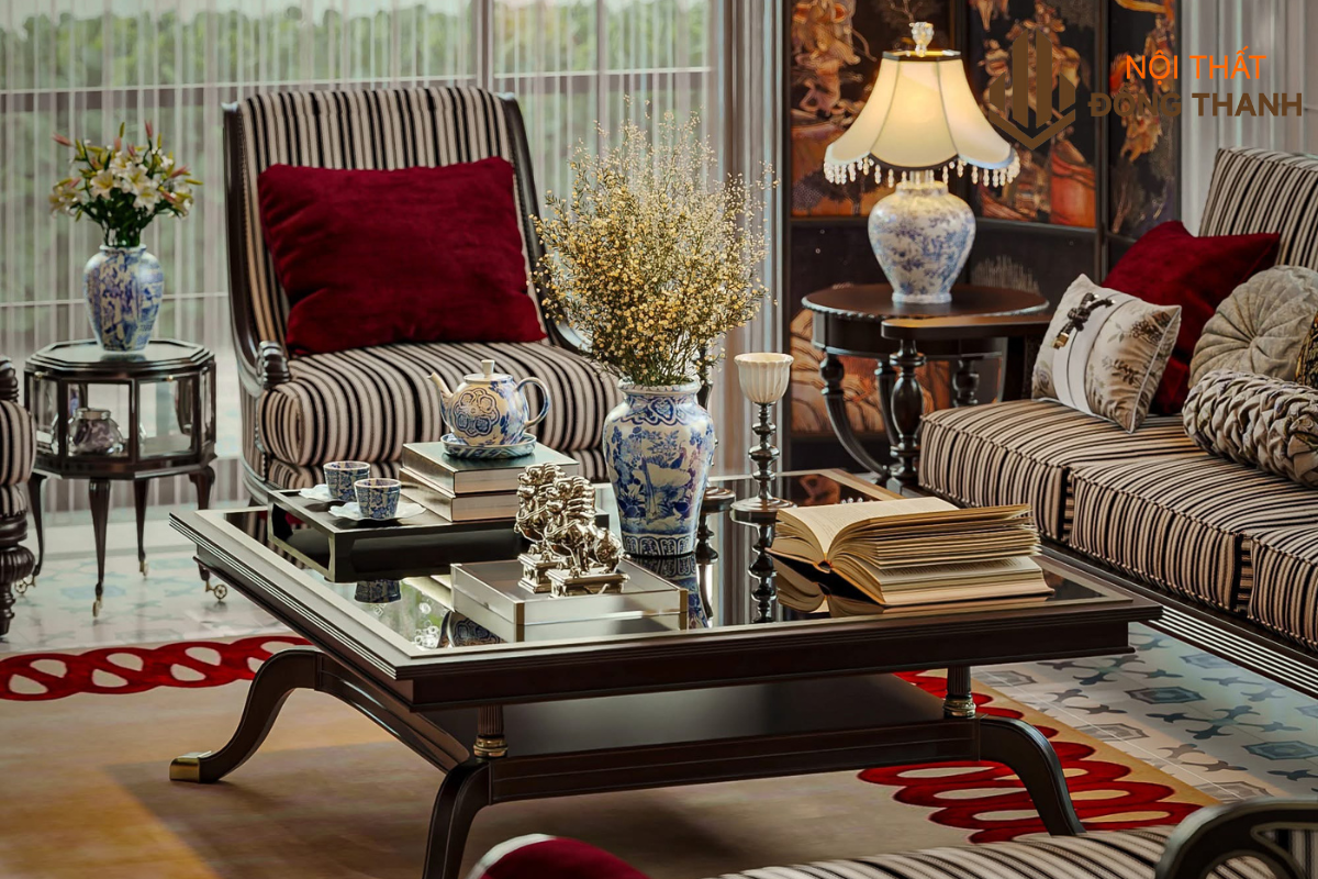 Hệ sofa bọc nỉ êm ái kết họp cùng bàn trà thấp