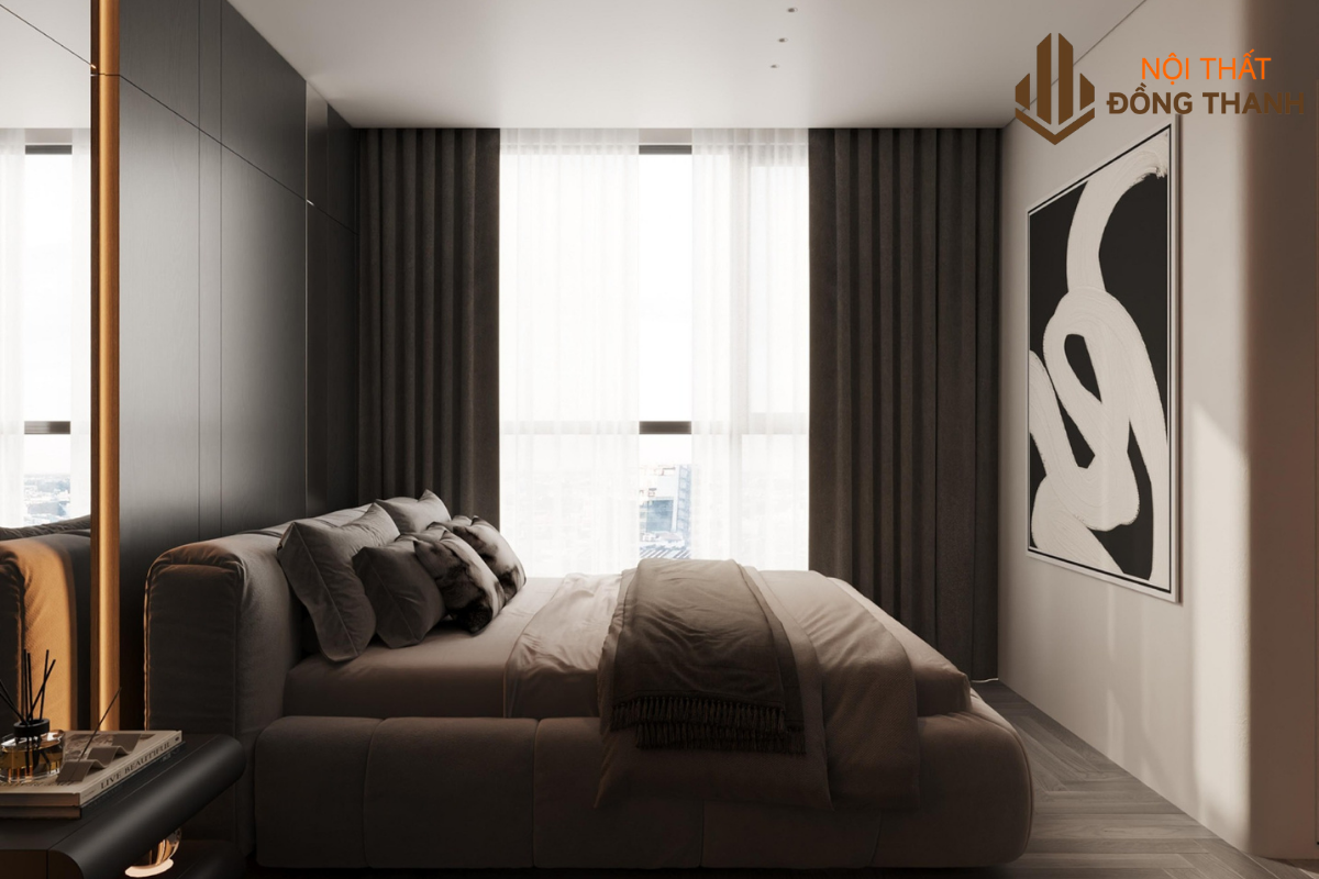 Hệ rèm hai lớp dày dặn có thể ngăn ánh nắng chiều vào phòng