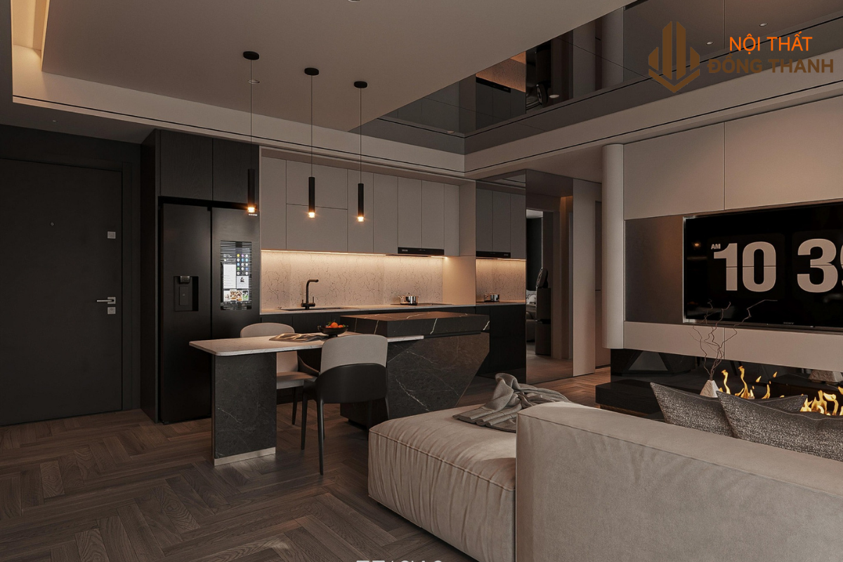 Hệ bếp chữ I nhỏ gọn, phù hợp nhu cầu sử dụng của gia đình ít thành viên