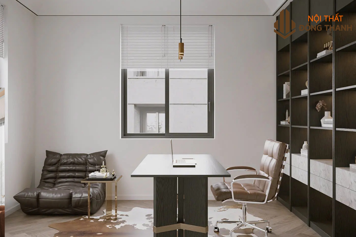 Tối ưu công năng phòng làm việc với bàn và kệ tủ