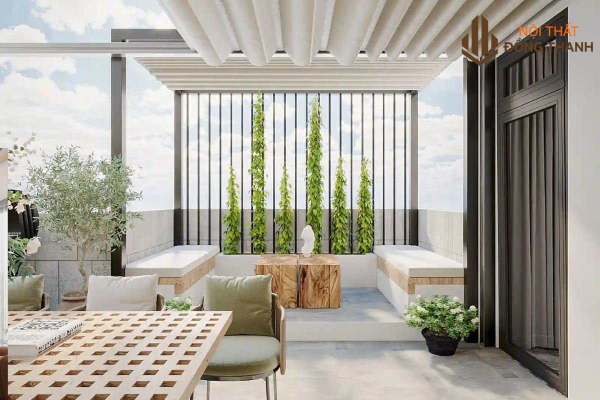 Khu vực ban công thoáng đãng, phù hợp để thưởng trà