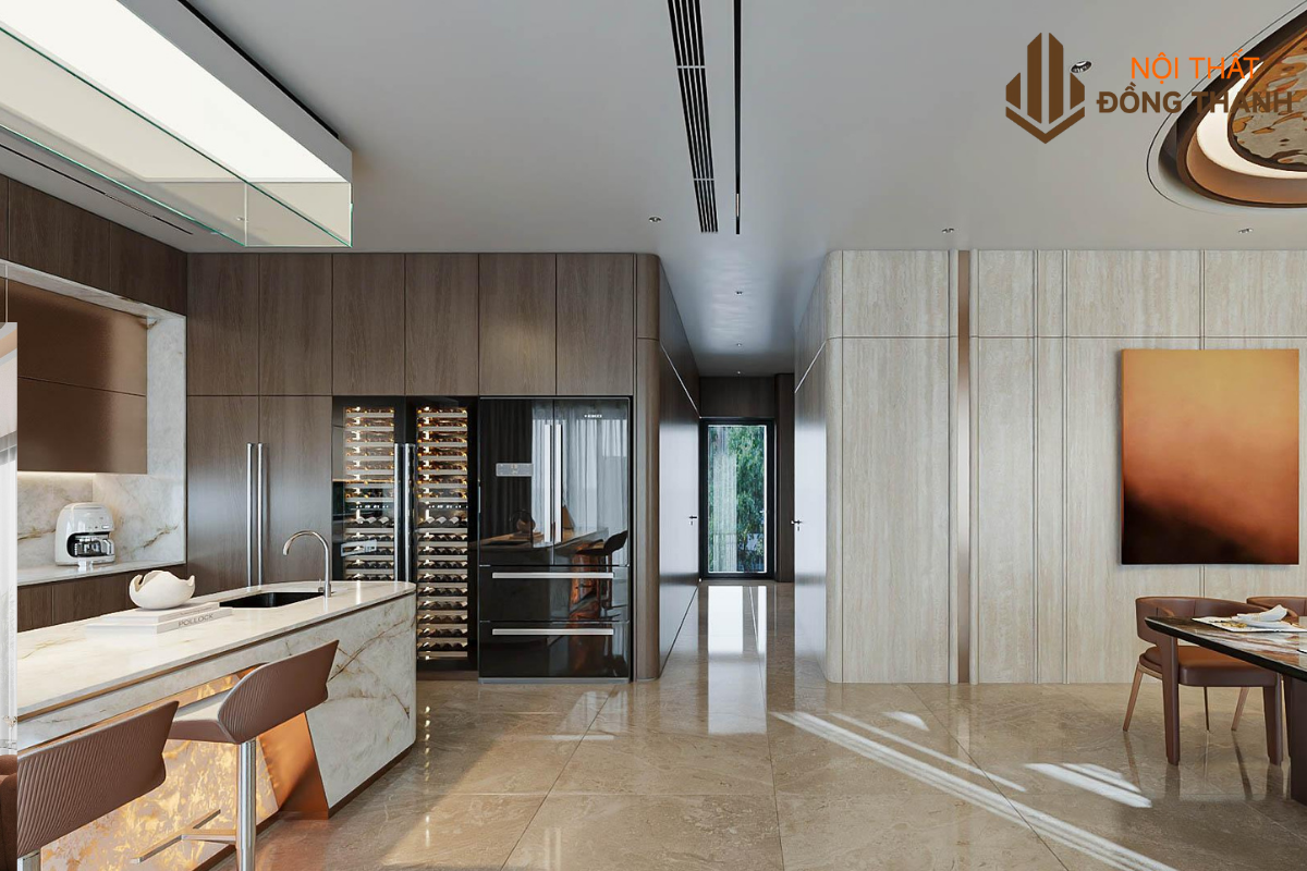 Phòng bếp được thiết kế liền mạch tạo cảm giác thoáng