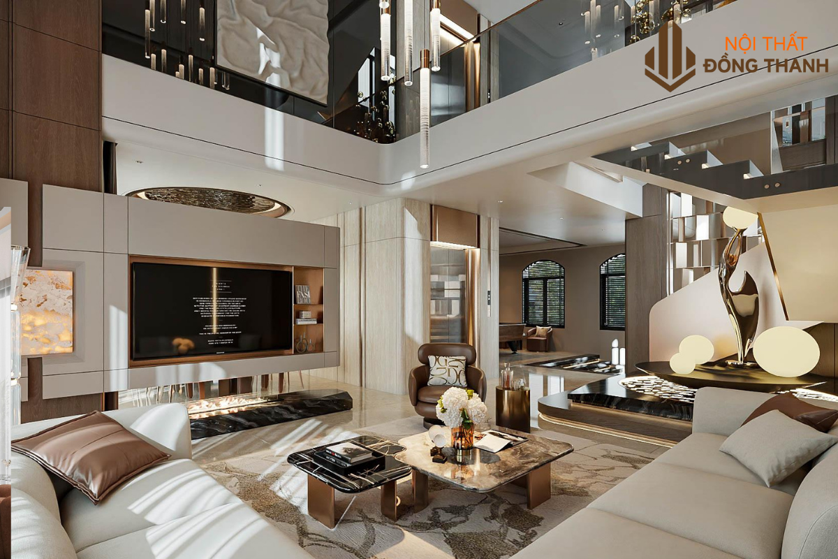 Sử dụng hệ đèn sang trọng, kết hợp với sofa và nội thất