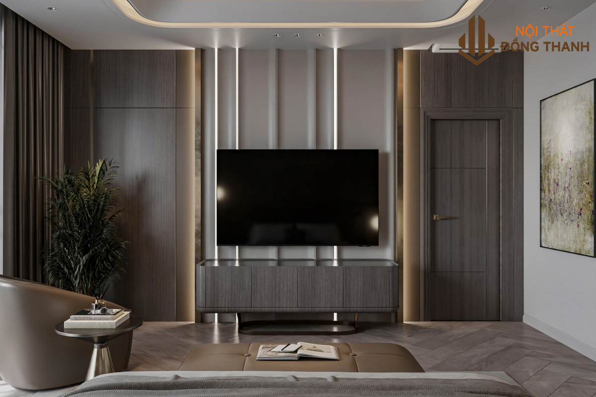 Vách ti vi hiện đạ cùng với phong cách trang trí đơn giản