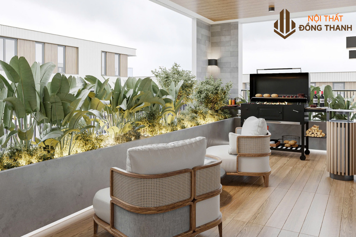 Khu ban công thoáng, dùng để sinh hoạt chung