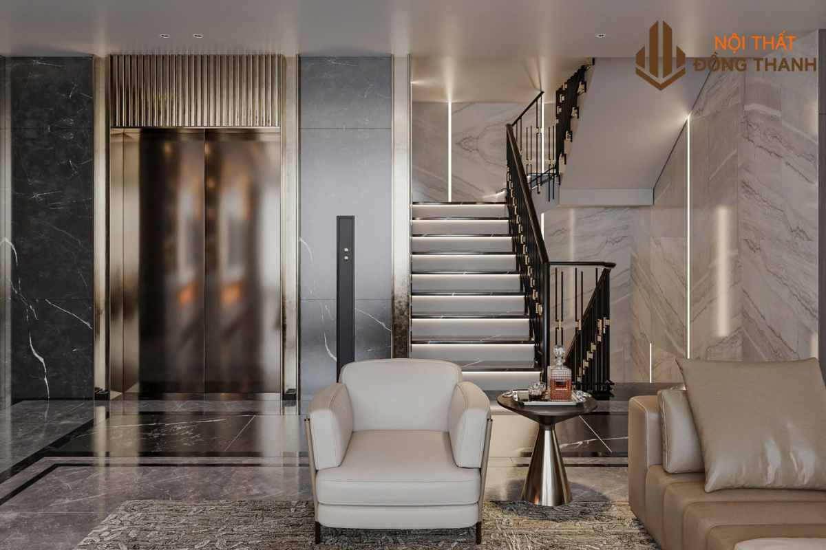 Sofa cùng đồ nội thất cao cấp theo tone màu be - nâu và đen