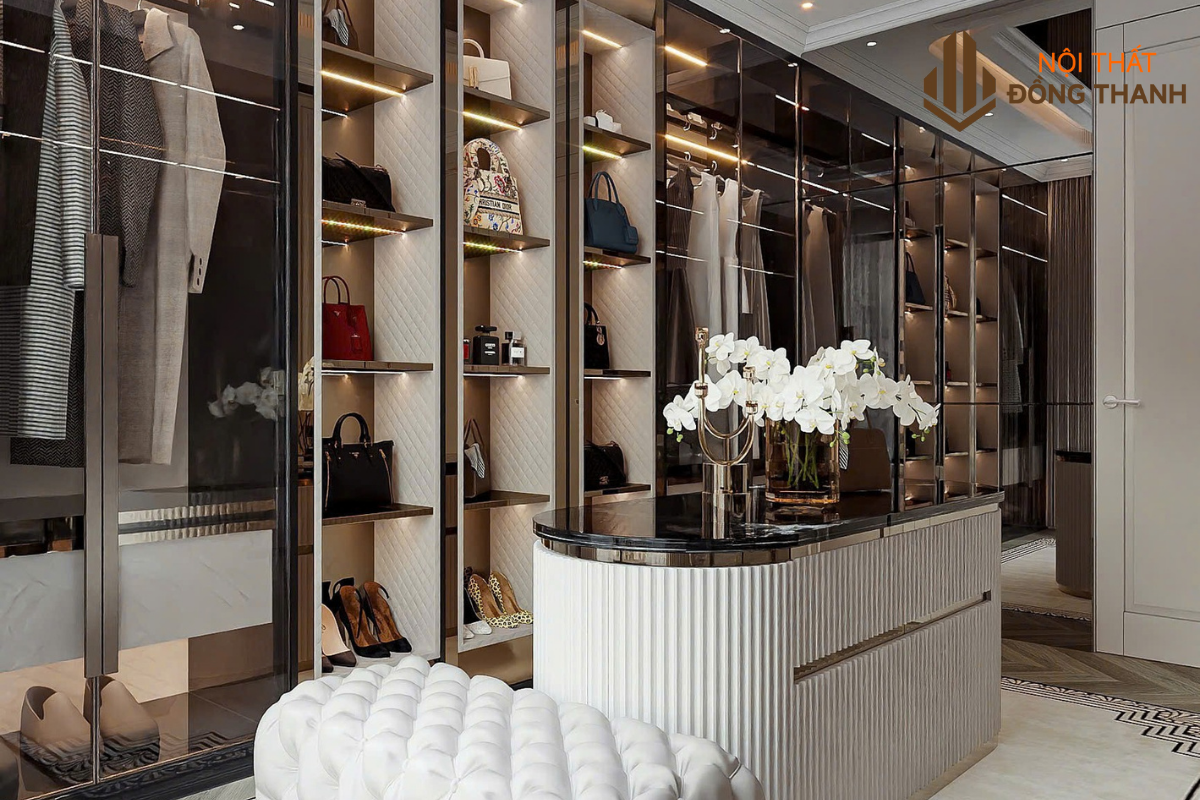 Đèn led kết hợp với tủ tạo nên sự sang trọng