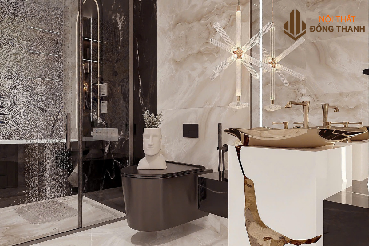 Không gian phòng tắm liền kề với hệ thống thiết bị cao cấp