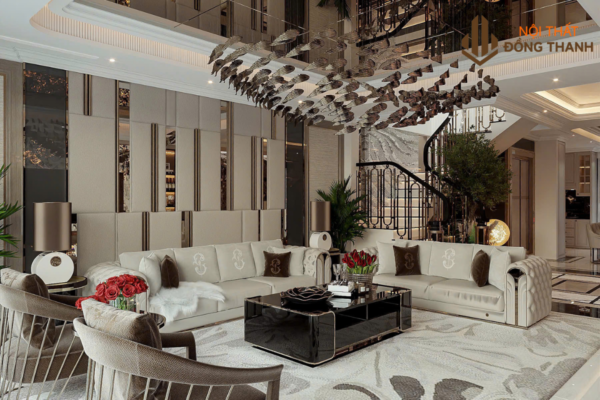 Phòng khách là điểm nhấn của biệt thự