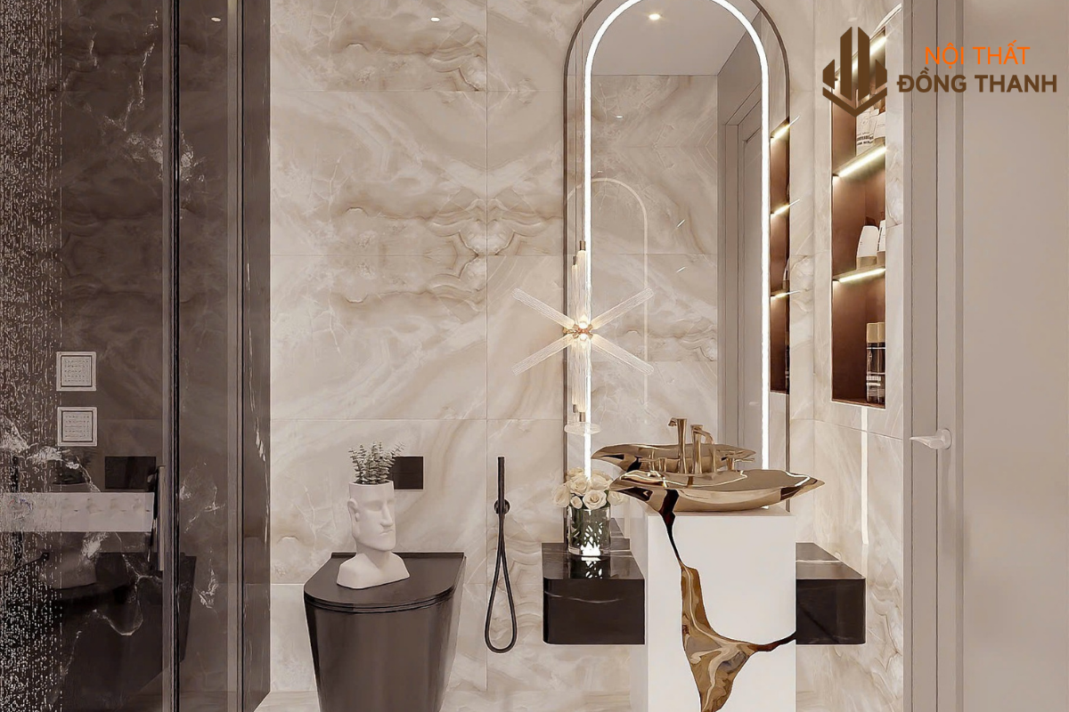 Không gian phòng tắm liền kề với hệ thống thiết bị cao cấp