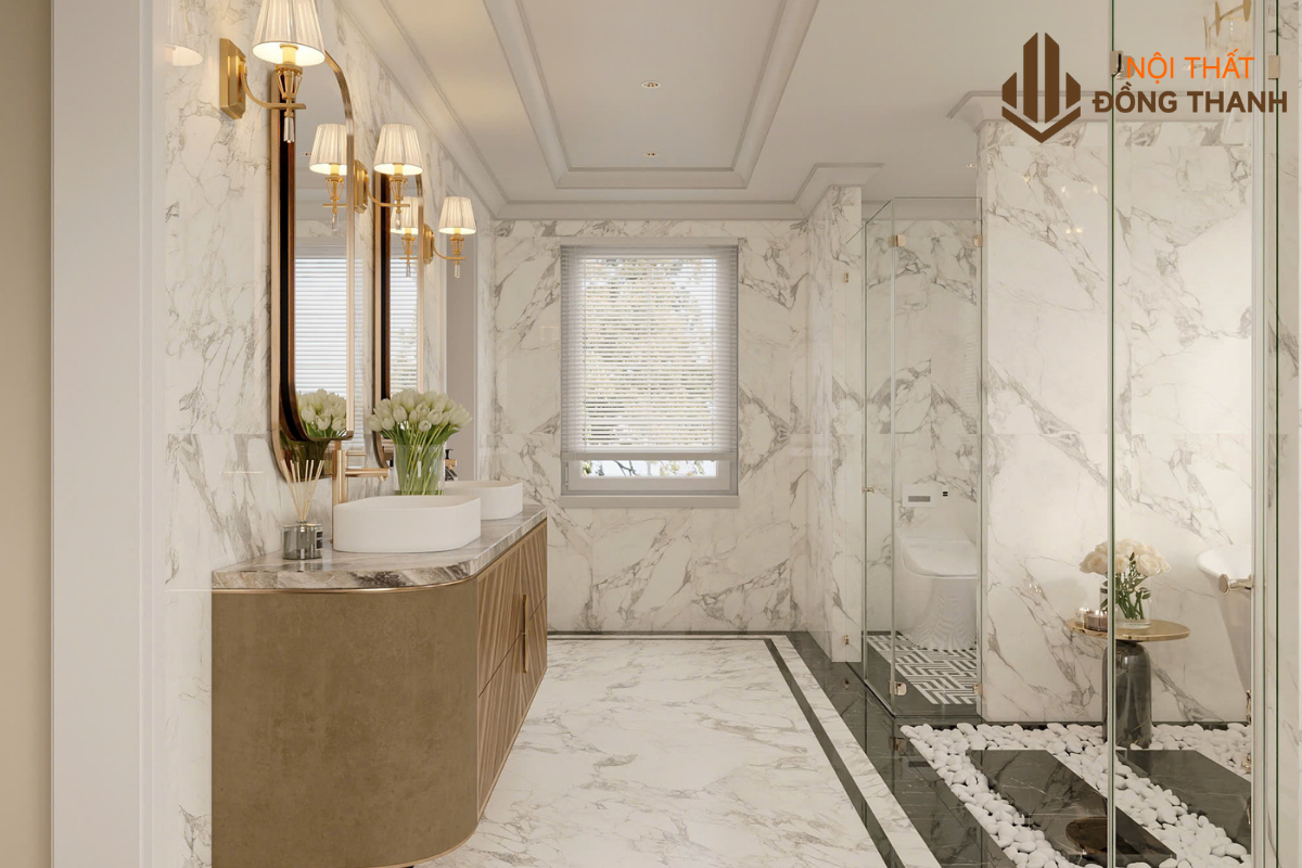 Tone màu trắng chủ đạo cùng nền gạch họa tiết