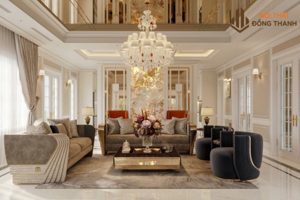 Phòng khách phong cách thiết kế tân cổ điển nổi bật