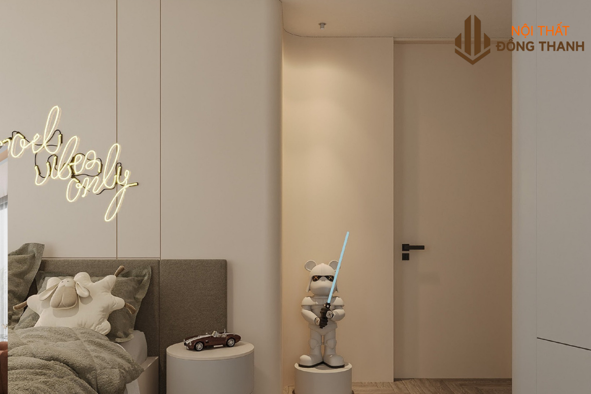 Chi tiết trang trí tạo điểm nhấn cùng dải đèn led cách điệu đầu giường