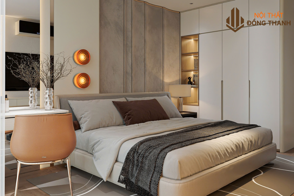 Hệ vách đầu giường và bộ bàn hiện đại