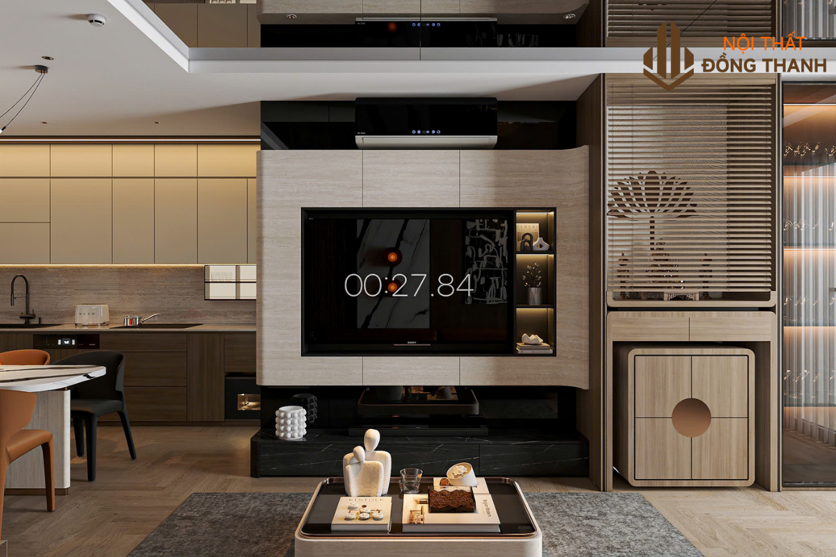 Kệ ti vi âm tường gọn gàng, tiết kiệm không gian