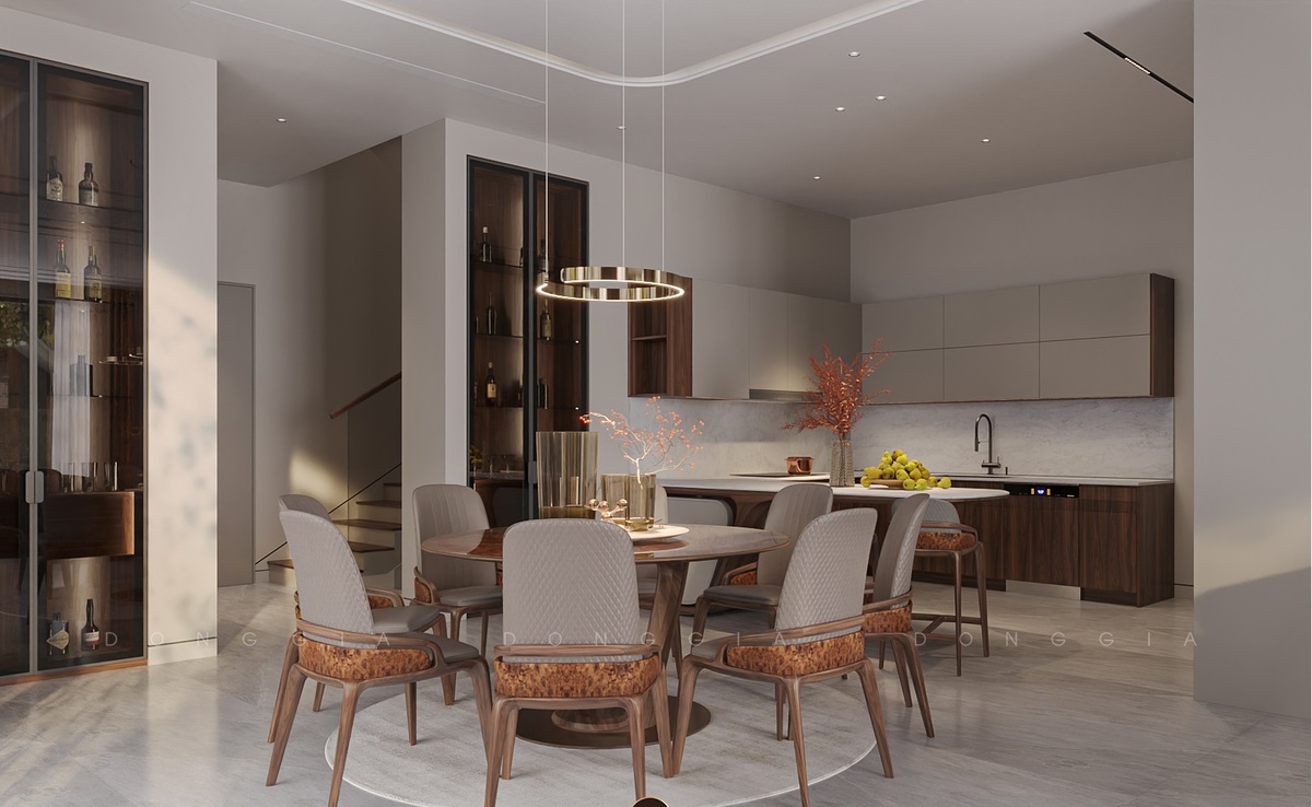 Nội thất bàn ăn gỗ óc chó cho không gian sang trọng