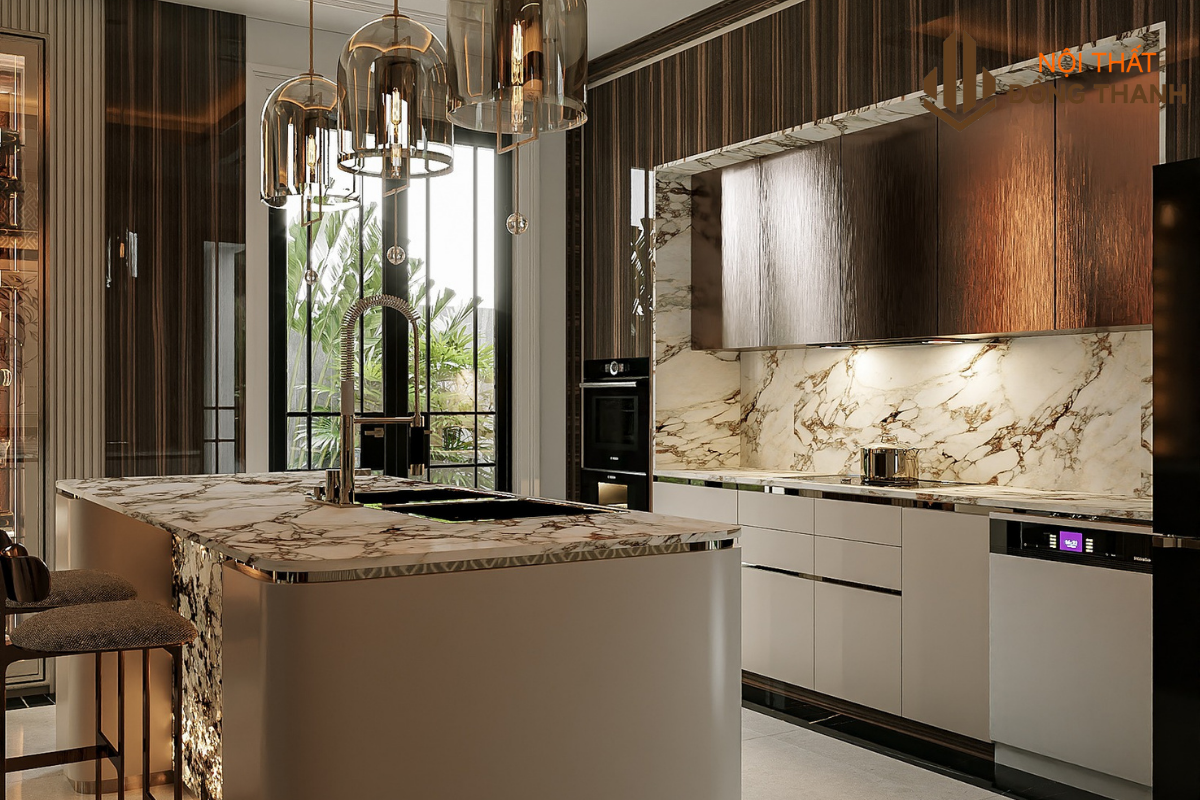 Không gian phòng bếp tinh gọn vẫn đảm bảo tiện nghi