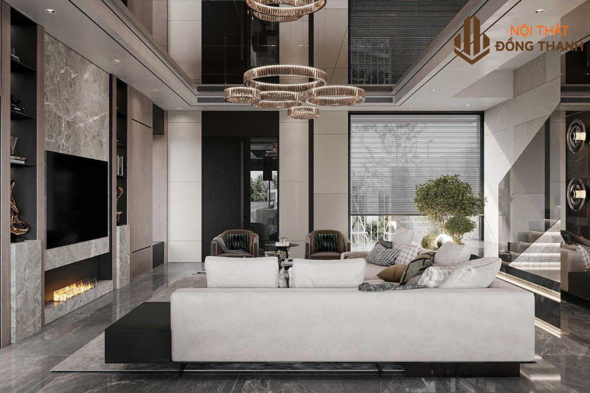 Không gian phòng khách hiện đại kết hợp với nội thất