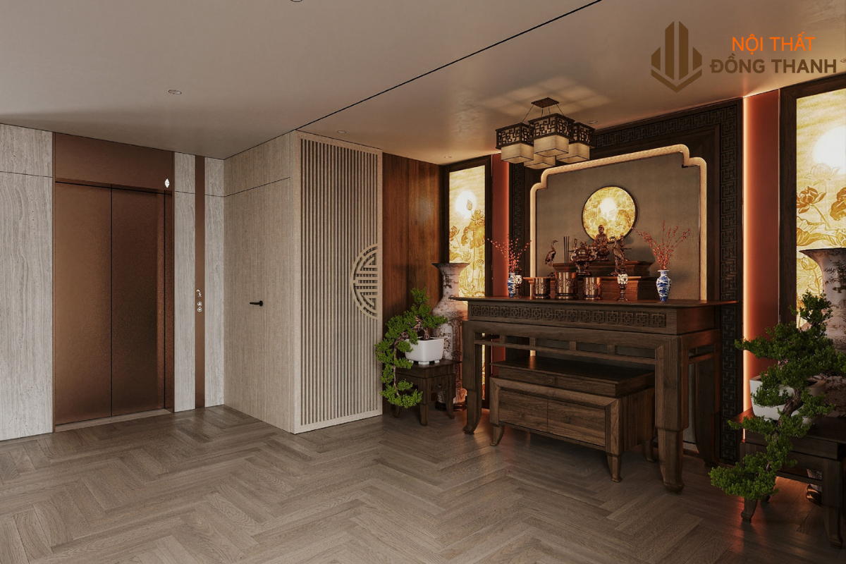 Không gian phòng thờ trang nghiêm của nhà phố