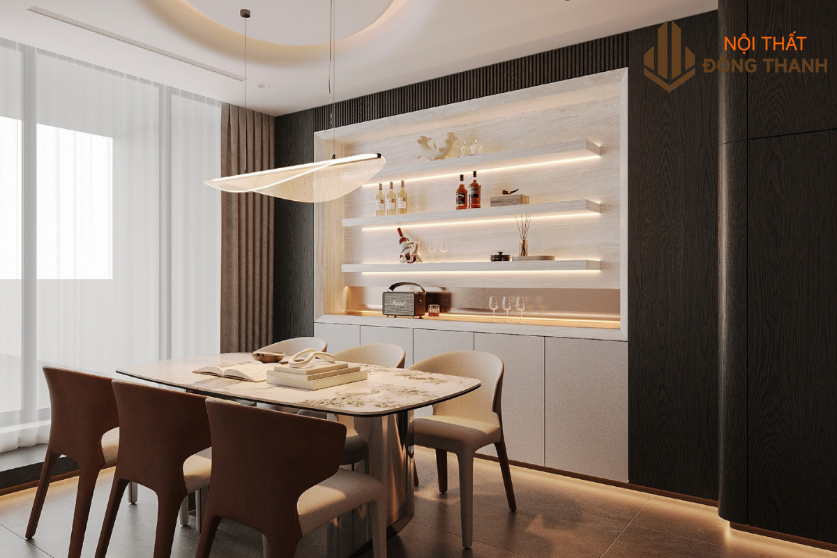 Khu vực bếp với tone màu trung tính, nhẹ nhàng