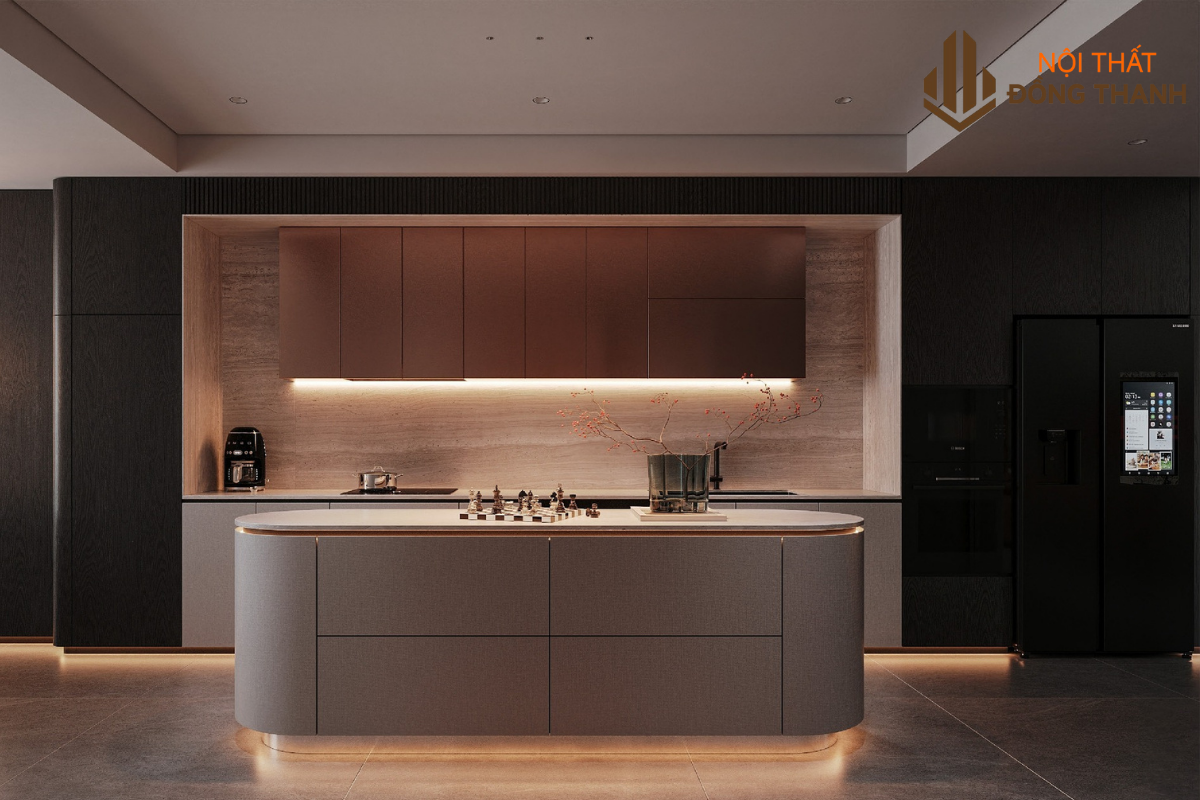 Khu vực bếp với tone màu trung tính, nhẹ nhàng