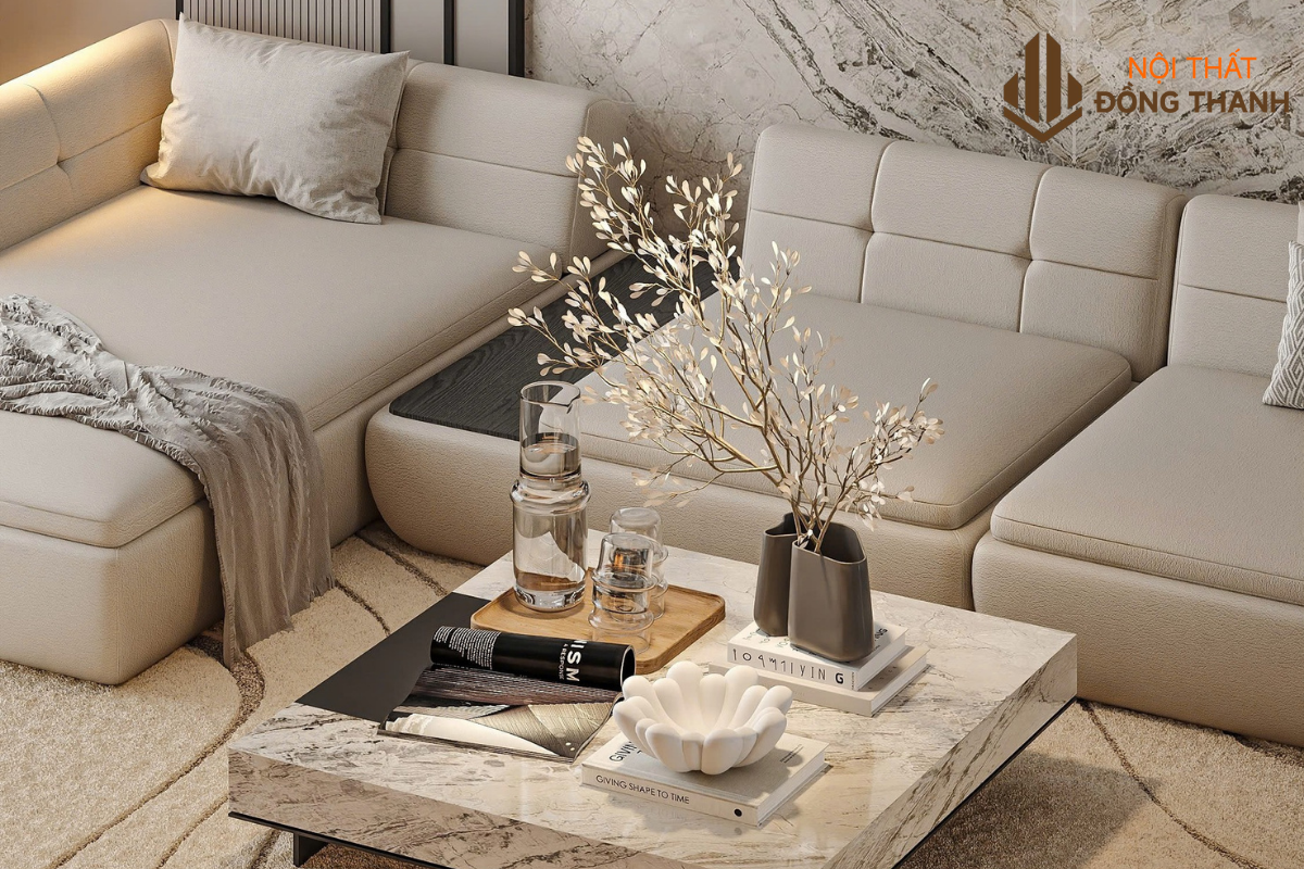 Sofa bọc da cao cấp, gam màu trung tính dễ sử dụng