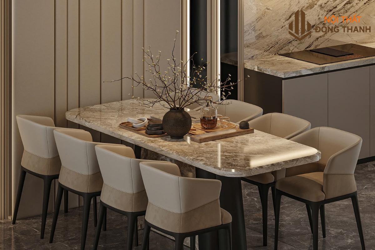 Bàn ăn sang trọng và hiện đại cho gia chủ