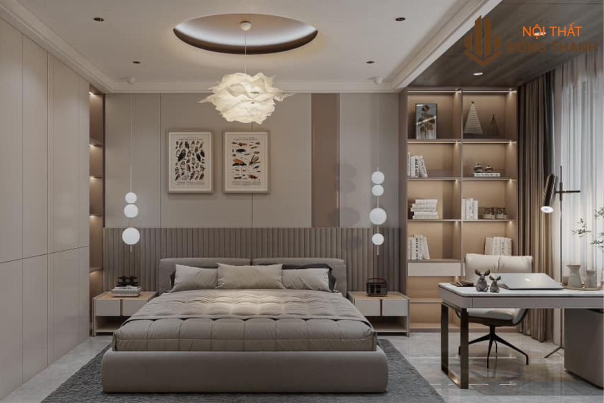 Phòng ngủ được đầu tư với đầy đủ công năng cần thiết