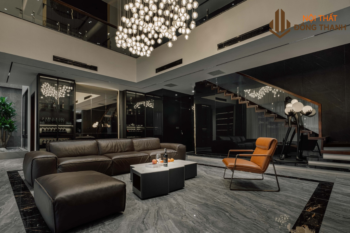 Nội thất cao cấp kết hợp hệ tủ rượu nổi bật