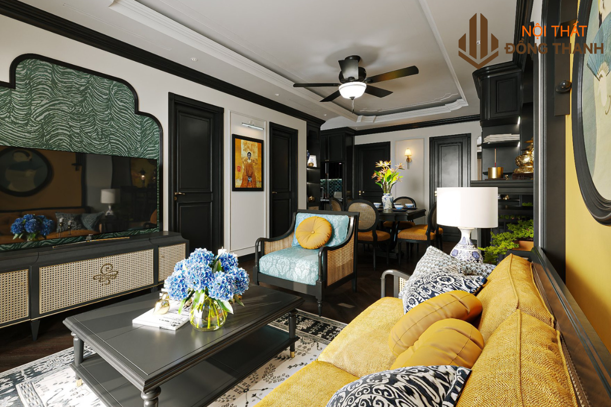 Không gian phòng khách theo phong cách nội thất Indochine