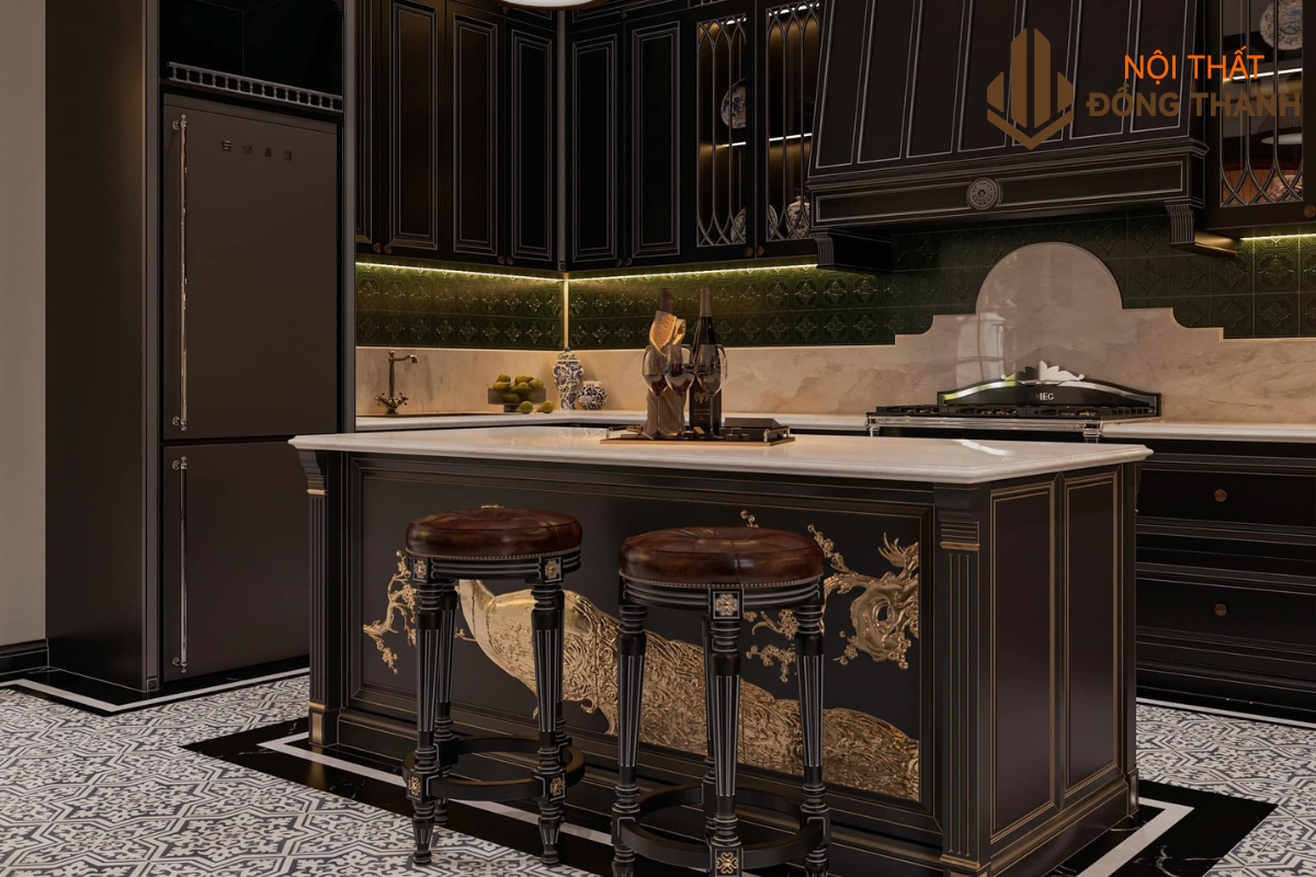 Kệ tủ bếp kết hợp giữa nét đẹp hiện đại và cổ kính