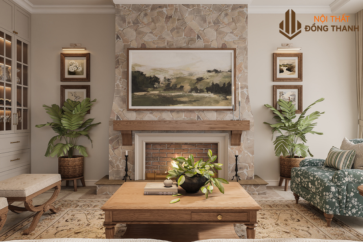 Phòng khách được thiết kế với phong cách cổ điển, thanh lịch