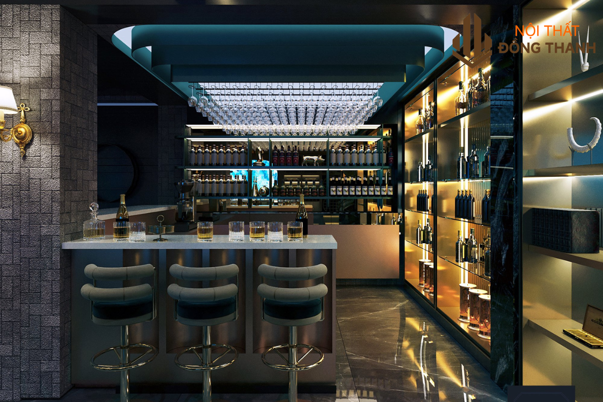 Hệ tủ rượu kết hợp cùng quầy bar tại gia