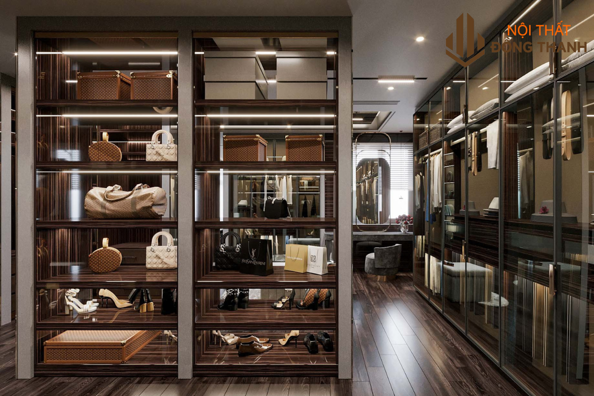 Hệ tủ đồ kết hợp phòng thay đồ rộng rãi