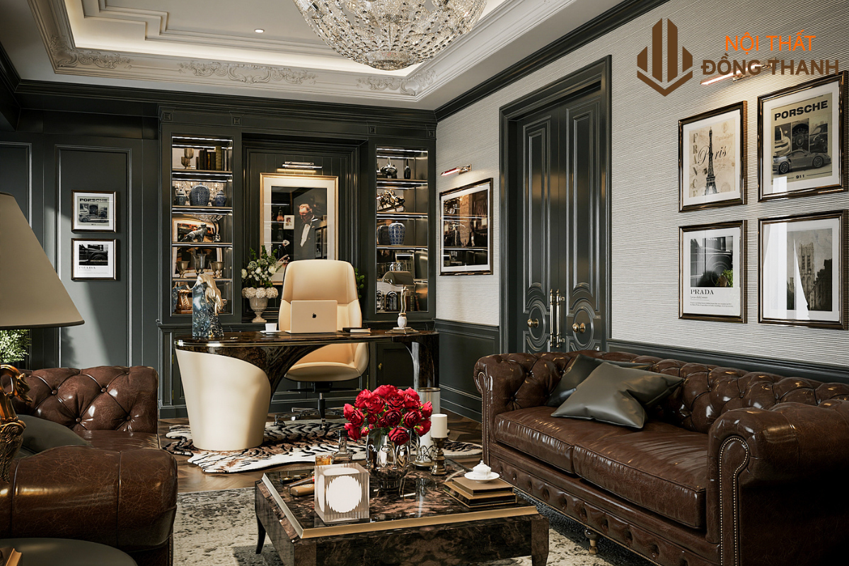 Phòng làm việc bề thế, đầy đủ không gian làm việc và tiếp khách