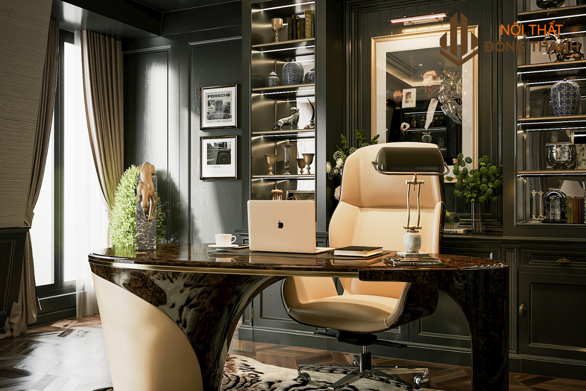 Phòng làm việc bề thế, đầy đủ không gian làm việc và tiếp khách