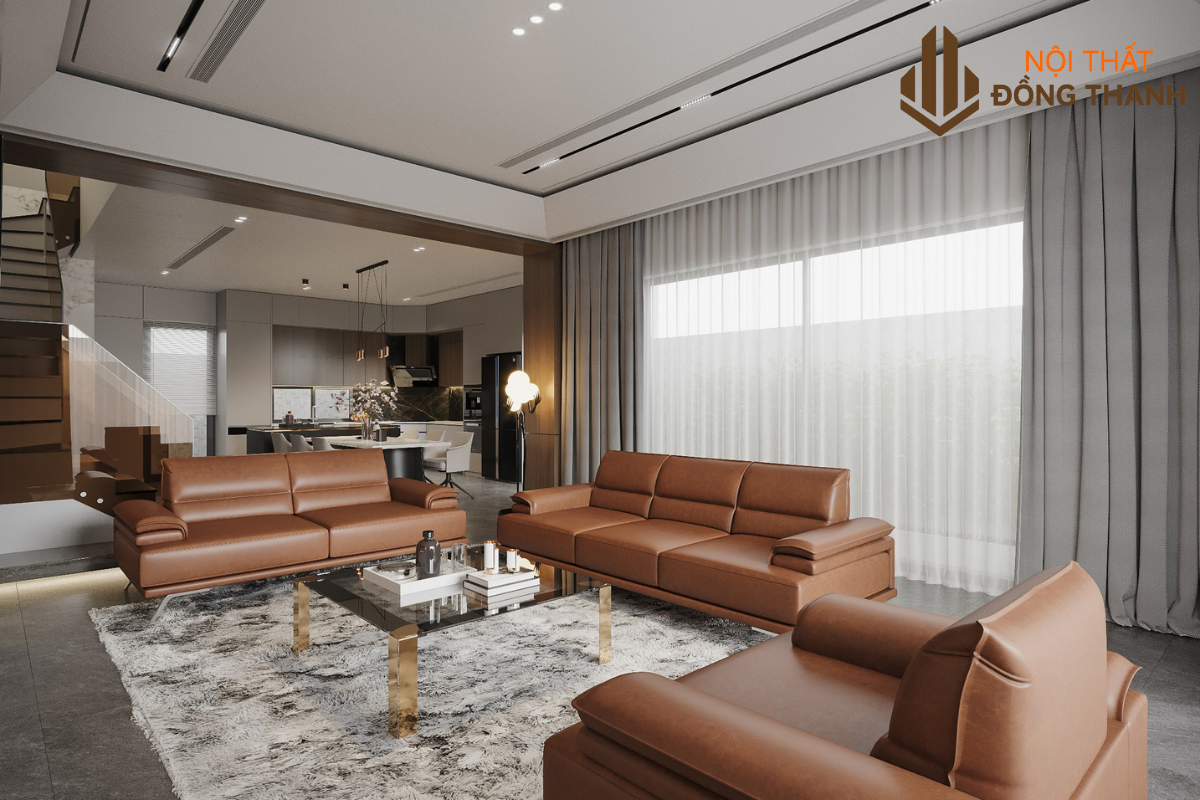 Không gian với cửa kính rộng lấy sáng từ tự nhiên